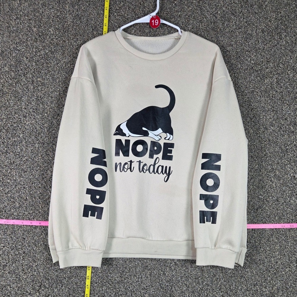 Unbranded Sweatshirt Women L Beige Nope Not Today Tuxedo Cat Graphic Pullover